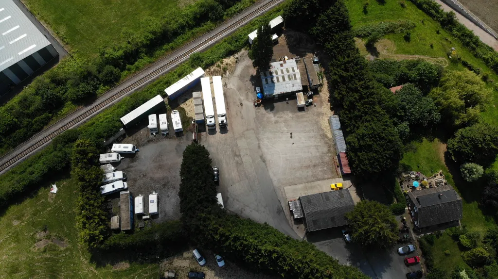 Aerial view of the Orchard Nurseries self-storage and parking site at Pinvin, Worcestershire